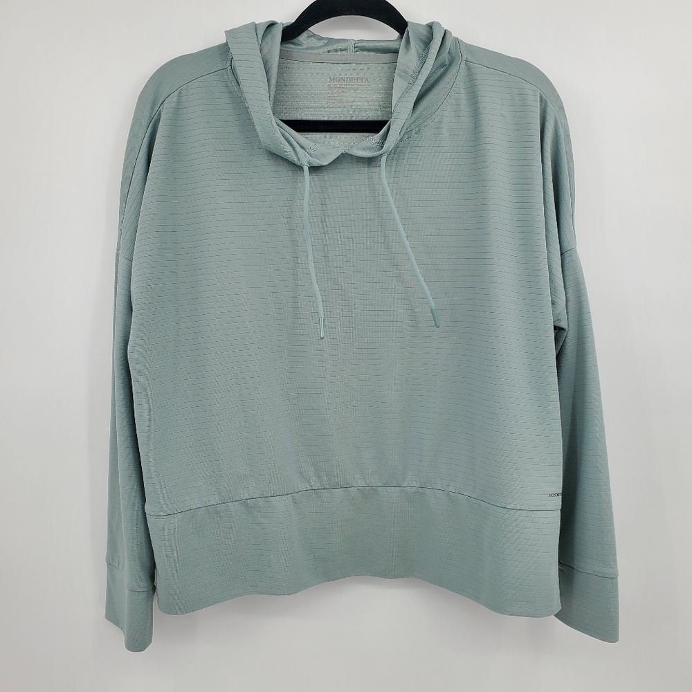 ♤♤ Mondetta Mint Green Striped Boxy Hooded Pullover Long Sleeve Top Size Small